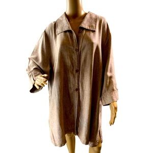 Women's Maggie Barnes Linen Blend Shirt Tan Size 3X Collard Button Down Business